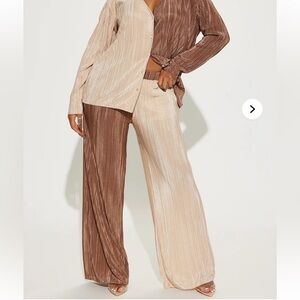 New Fashion Nova Brown & Light Beige Ribbed Highrise Flowy Pants Size XL